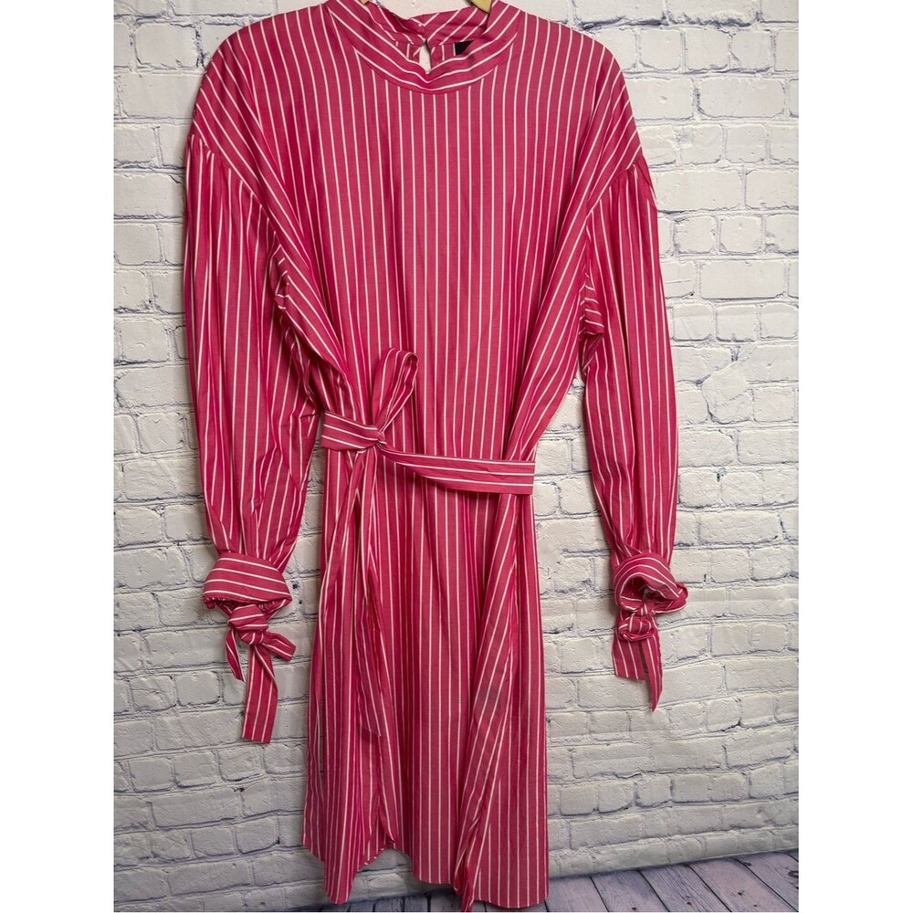 Who What Wear Red White Striped Classic Preppy Business Casual Shirt Dress L